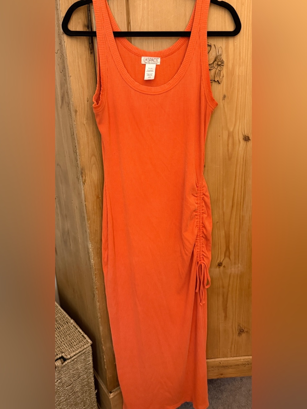 l*space Sandpiper Ribbed Orange Side-Ruched Tank Maxi Dress